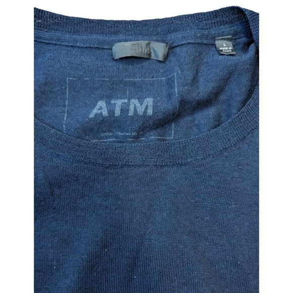 ATM Anthony Thomas Melillo Merino Wool Color Blue & Black Block Crew Sweater L - Picture 11 of 15